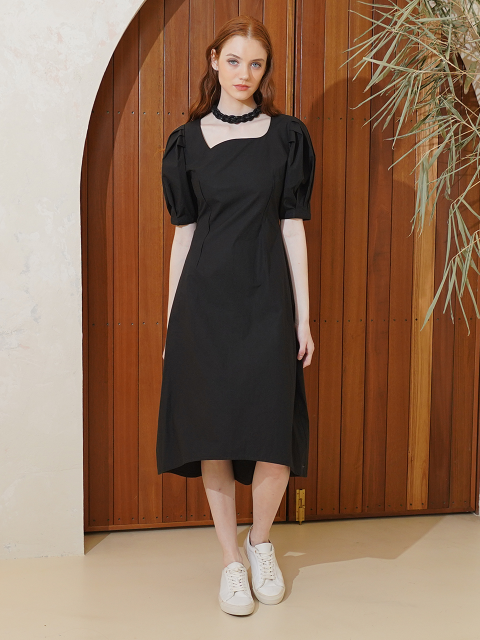 원피스 - 뮤즈바이로즈 (MUSE BY ROSE) - ?Organ puff-sleeve midi-dress(black)