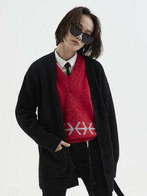 [UNISEX] Mid-length Wool Knit Cardigan Black