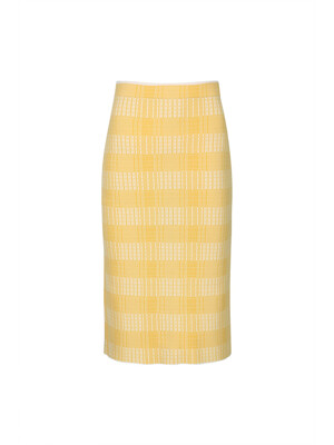 HIGH-RISE RIBBED-KNIT PENCIL SKIRT (YELLOW)