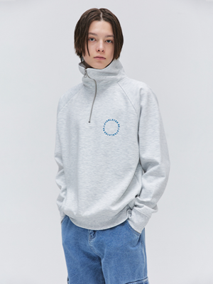 Half Zip-Up Circle Sweatshirt - Light Grey