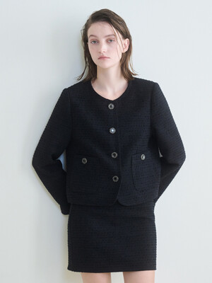 Tweed Stitch Jacket Set-up - Black