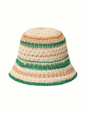 Paper Thread Knitted Bucket Hat, Green