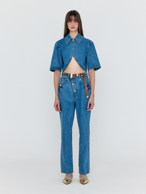 WENEVA Asymmetric Front Denim Pants - Blue