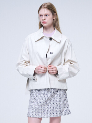 Unbalanced Faux Leather Jacket, light beige