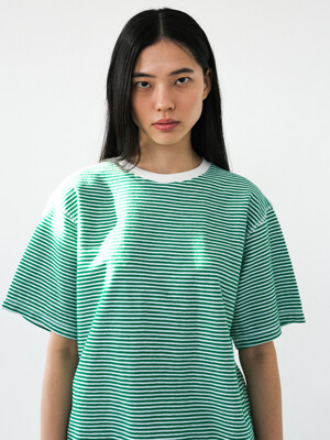 Multi stripe T-shirt with back slit in green