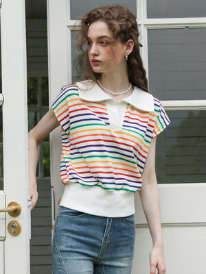 Cest_Colorful stripe collar shirt