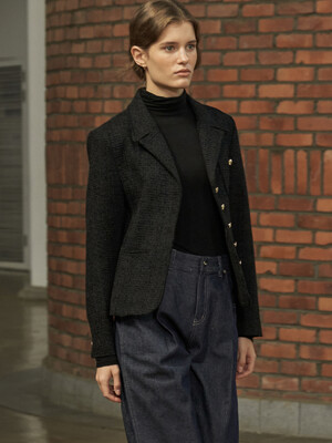comos 959 stitch collar tweed jacket (black)