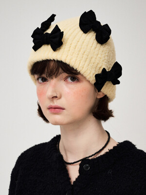 FLUFFY RIBBON BEANIE, YELLOW