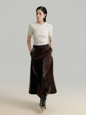 INVERTED PLEATS STRING SKIRT - BROWN