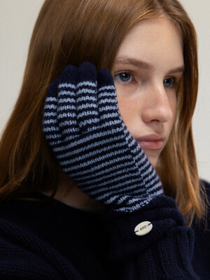 Stripe cashmere gloves (navy)