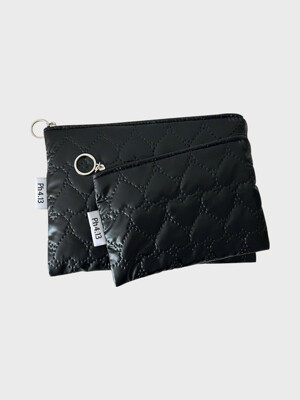 Heart Quilted Pouch (하트 퀼팅 파우치) black