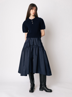 CO PUFF SHOULDER COLLAR KNIT TOP_NAVY