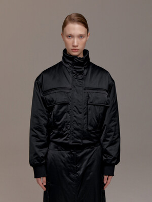 HIGH-NECK CARGO POCKET PADDING JACKET (BLACK)