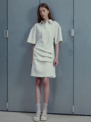 VALERY Tweed Draped Shirt Dress [Japan Fabric]_Ivory Tweed