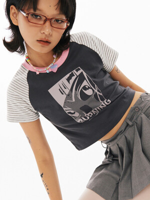 GIRL Raglan Crop T-shirt [Charcoal]