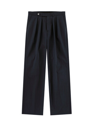 [Easy line] Cotton Two Pleated Wide Chino Pants (Dark navy)