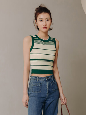 LS_Green striped sleeveless top