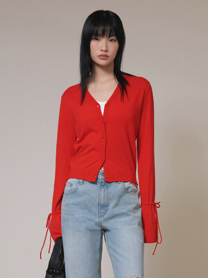 Button V-neck Knit Cardigan in Red VK4SD071-63