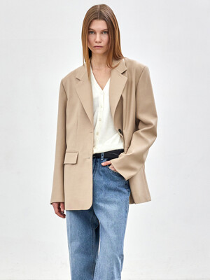 OVER FIT SINGLE TWO BUTTON JACKET - BEIGE