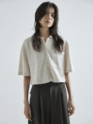 METALLIC CROP SHIRT KNIT [IVORY]