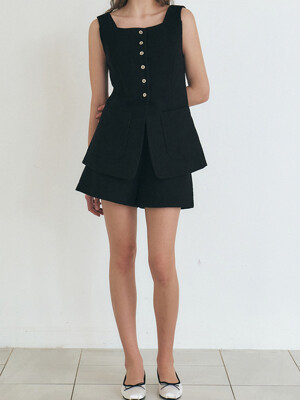 [25S/S 재입고]BENNY Solid Tweed A-line Shorts_Black