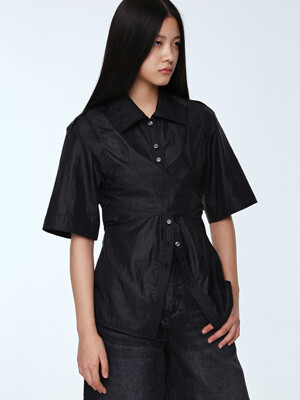 Knotted Wrap Blouse _ Black