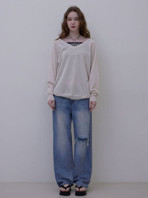 NADIA LONG WIDE CUTTING BAGGY JEANS