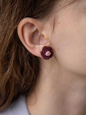 Wine and rose flower knit earring