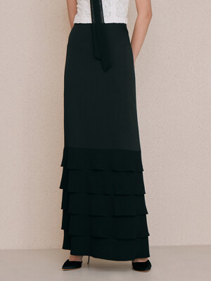 [BRIDAL]MARIBEL Ruffle layered maxi skirt (Black)
