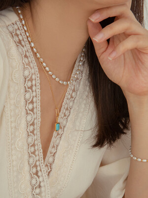 (2set)TURQUOISE CHAIN NECKLACE+ELLACO PEARL