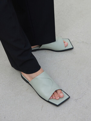 Ari Leather Slides Mint Grey