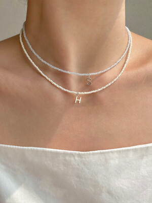 Romantic Initial Necklace (Ivory/Skyblue)