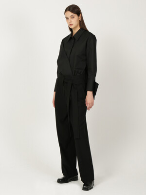 Tuck Detail Wide Pants_Black