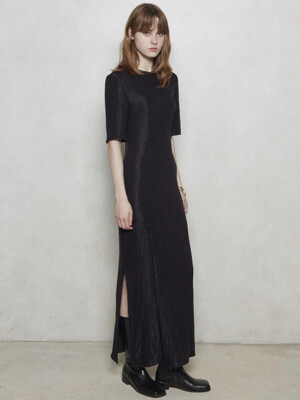 Pleats Detailed Long Dress_Black