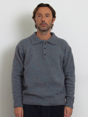 [Men] Button Collar Sweater (Berry Mint)