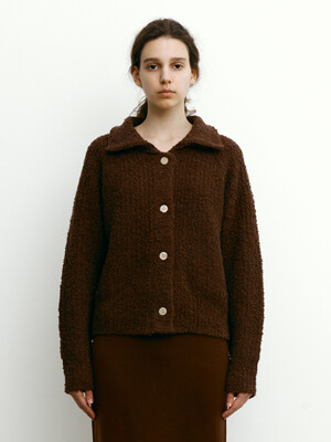 LOW-GUAGE BOUCLE Collar cardigan [BROWN]