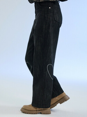 HEART DENIM PANTS (BLACK DENIM)