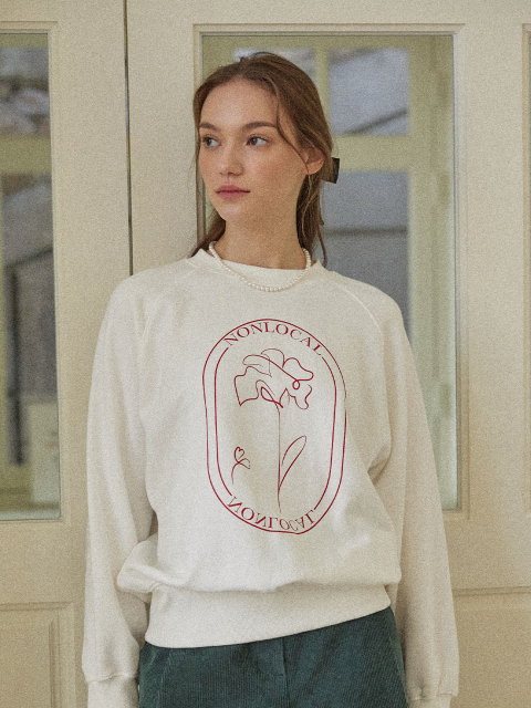 티셔츠 - 논로컬 (NONLOCAL) - Rose Print Sweatshirt  - Off White