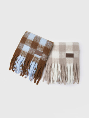 Big check wool long muffler - 2color