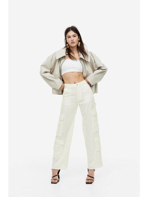 팬츠 - 에이치엔엠 (H&M) - 리넨 블렌드 카고 팬츠 화이트 1158538001