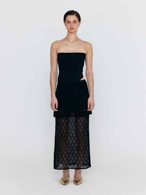 스커트 - 잉크 (EENK) - WIONY Diamond-Lace Layered Knit Skirt - Black