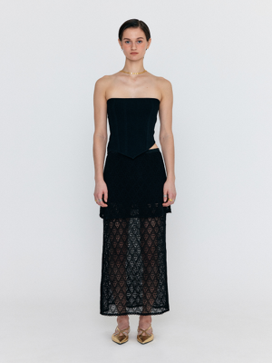 WIONY Diamond-Lace Layered Knit Skirt - Black