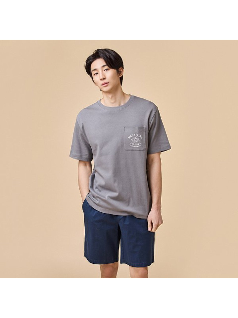 티셔츠 - 자주 (JAJU) - 남 코튼 그래픽 포켓 루즈핏 티셔츠 J313202032081