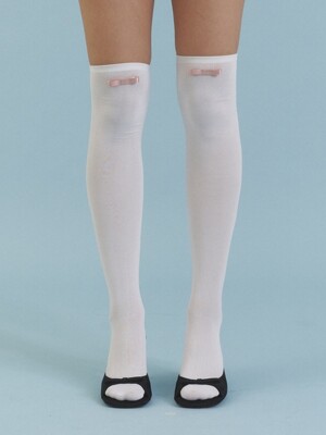 Love Ribbon Over Knee Socks_WH