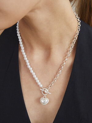 HEART PEARL CHAIN NECKLACE (2colors) AN223019