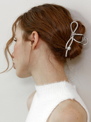 [New][단독][4colors] Pearl ribbon knot hair claw clip