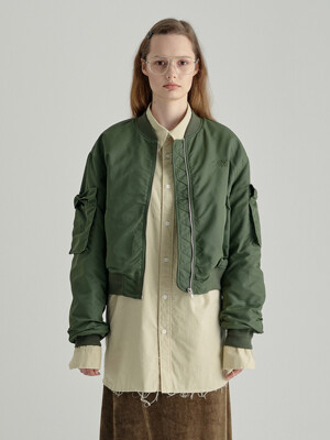 RIBBON OUTPOCKET BOMBER JACKET_khaki