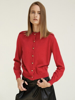 Gold Button Epaulette Knit Cardigan Red