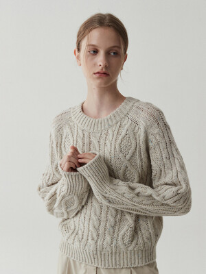 wool cable pullover-mix beige