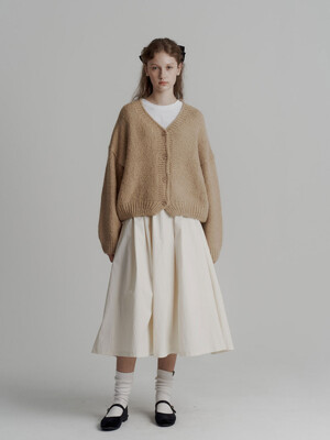 23fw cotton pleats A-line long skirt_creem